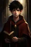 Placeholder: young, intelligent, short-haired, black-haired, serious, curious, uniform, cloak, pendant, right-hand, magic-book, left-hand, magic-wand, bright-eyes, serious-expression, ancient-book, simple-wand, academy, freshman, intellectual, honest, magic-academy, unknown, exploration, youth, vitality, hope, courage, determination, learning, growth, adventure, challenge, passion, effort, trust, friendship, guidance, inheritance, tradition, studio, natural-light, softbox, backlight, reflector, diffuser, spo