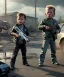 Placeholder: The Terminator toddler, shotgun, full body, dramatic lighting, angry, hyper realistic