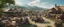 Placeholder: a pro-quality photo of a busy outdoor village market, with a beautiful outdoor countryside summer scene with distant hills & fields, intricate dwellings, many pathways & stairways, streams, waterfalls, waterwheel, & a beautiful sky : very high detail, epic cinematic, 8K, Large depth of field