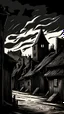 Placeholder: noir, atmospheric, shadows, cinematic, Black and white drawing, Fire in medieval village, wooden houses on fire, a view from afar, somber tones, high quality, suspenseful, menacing.