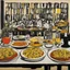 Placeholder: (Art by Brion Gysin), food on the table for hungry women guests, huile sur carton, 60 x 84 cm
