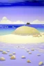 Placeholder: A light purple island with glimmering seashells painted by Lyonel Charles Feininger