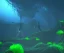 Placeholder: Kelp forest, 3d render, Hyper realism, school of bioluminescent fish, avatar, humanoid swimmer with harpon