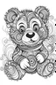 Placeholder: Outline art for coloring page, GYPSY LAUGHING TEDDY BEAR TOY, coloring page, white background, Sketch style, only use outline, clean line art, white background, no shadows, no shading, no color, clear