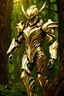 Placeholder: Fullbody Facing front photography HD,powerful mechines biomechanical cyborg Warrior Guardian ranger,helmet hyper futuristic, of the forest of the Eladrin wearing armor ornaments in an enchanted golden high, high details