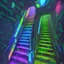 Placeholder: colorful modern bold camo illusion cyberpunk neon stairs