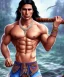 Placeholder: native american warrior, long black hair, big muscles, magic crystal neckless , shirtless