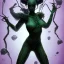 Placeholder: This spider woman is a formidable creature, with the body of a human woman and the head and legs of a spider. Her skin is covered in shimmering black scales, and her eyes glow a bright, otherworldly green. She is fast and agile, able to climb walls and ceilings with ease. She has venomous fangs and sharp claws, and she can spin webs of magical energy to ensnare her enemies. She is intelligent and cunning, and she is feared by all who encounter her in the realm of fantasy. She is often summoned b