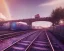 Placeholder: train with graffiti on a rainbow track in outerspace, planets in the background, steam bubbles from chimney, galaxy