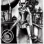 Placeholder: great illustrator, spanish, pencil sketch of a cute girl, beautiful, steampunk syle, black and white. Helmet with tubes. googles, venetian mask. Machinery in the background. robotic birds flying. High details.