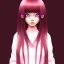 Placeholder: Japanese girl with big brown eyes and long black hair with bangs wearing pink clothes kawaii