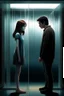 Placeholder: The cover of a song expresses a girl standing on a dark side and looking at a man on the other side, a bright side, but he does not see her, and they are separated by a glass wall that prevents her from crossing into it Photorealistic