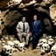 Placeholder: Saddam and George Bush in cave surrounded by skulls in the cave walls