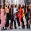 Placeholder: photo of a group of beautiful models wearing high fashion clothes posing and smiling, big smile, balenciaga, yeezy season, photorealistic photography, colourful, high contrast, new york city, street, fashion photography, high resolution, 8k, moody, hard light, gen z, wide angle lens