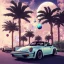 Placeholder: 1980's aesthetic vaporwave palm trees and spheres and Porsche with lightning