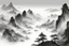 Placeholder: Chinese painter painting a landscape on a mountain in Chinese style black and white