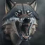 Placeholder: black alpha wolf baring teeth photorealistic