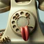 Placeholder: close up of vintage telephone receiver that has X's for eyes and a tongue lolling out sideways, concept art, digital art, hyperrealistic