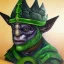 Placeholder: dungeons and dragons, fantasy, goblin, king, green skin, oil painting, large strokes, distinct face, portrait, head, crude crown