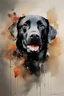 Placeholder: A portrait of black Labrador by Willem Haenraets, watercolor, on watercolor paper, wet on wet and splattering techniques, centered, perfect composition, abstraction, surrealism