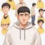 Placeholder: a caricature portrait of a young western man standing in front of a white wall. He is wearing a white sweatshirt. black hair. short buzz cut hair style. light skin. dark eye pupils. small eyes. black thick eyebrow. big round face shape. a bit small goatee. big nose. thick mouth. pixar style. 3D. 4k. portrait. highly detailed. sharp focus. high resolution. full color. cinema lighting