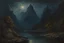 Placeholder: mistery night, mountains, rocks, river, epic, gothic and dark influence, friedrich eckenfelder, jenny montigny, and anna boch impressionism paintings