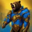 Placeholder: An angry bear in blue and gold armor, background of Inka jungle, high detail, smooth, realistic, digital illustration, Artstation, artgerm,