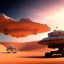 Placeholder: volumetric desert environment, Ralph McQuarrie style painting, hovercraft, highly detailed