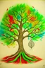 Placeholder: Drawing a colorful painting of a tree above the globe: The leaves of the tree are written with the following Arabic words: بالعربيّة قرأتُ بالبلاغة استمتعتُ بين قصيدةٍ وقصيدة بين حرب وسلامْ بين حبيب وحبيبة همَسَ الردّ والكلامْ بين صائب ومصيبة كثُر العتب والملامْ