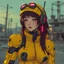 Placeholder: a feminine cyborg android, yellow, post apocalyptic, fallout, dystopia, neon vintage anime