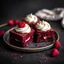 Placeholder: Need a photorealistic image of Beetroot Brownies with Vanilla Cream 'Ruby Temptation'