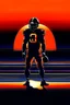 Placeholder: Silhouette of a football linebacker, the background on the left is red at the top and fading to black at the bottom, the background on the right is orange at the top and fading to dark navy blue at the bottom, background also has stadium lighting and the receding yard lines of a football field