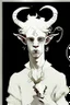 Placeholder: young satyr male albino alchemist with small goat horns in the style of Aubrey Beardsley