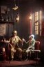 Placeholder: cabaret scene, steampunk. old Asian man + little monkey, Sunglasses, smoking, happy, hot. Many people background, highly detailed, concept art, unreal engine 5, god rays, ray tracing, RTX, lumen lighting, ultra detail, volumetric lighting, 3d, finely drawn, high definition, high resolution.