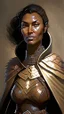 Placeholder: A tall human woman with tanned skin. Her face, marked by the years, always has a smirk on it, showing her superiority in the eyes of the others. She is dressed in leather armor and wears a cape.