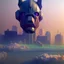 Placeholder: smoke plumes, clouds, garbage dump, smog, city scape with pollution, robot, double exposure photography, colourful nature, clean sharp focus, on white background, Fractal Geometry buildings, sacred geometry