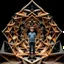 Placeholder: a 3d structure fractal based on tiangles,with a 8 years old boy standing in center