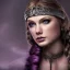 Placeholder: viking queen with purple armor, delicate purple braided hair, white flowing dress, highly detailed, 8k, ambient light, atmospheric lighting, taylor swift