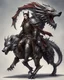 Placeholder: A combination of a dragon and a wolf and a commander riding on it Warrior warrior with leather and metal clothes and robotic metal