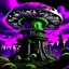 Placeholder: A fantabulous black, green and purple (((mushroom tower house))) erected atop a (geologic pillar), surrounded by the uncanny imaginative ((( swirling skies))), offset by the stark hues of a (neon-tinged nebulous space scape), within. captured by the hand a skilled master painter with a focus on (softly blurred compositions and voluminous lighting).