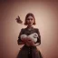 Placeholder: a cute smiling girl holding her bunny, tattoo in her face, michelangelo oil painting, steam punk, scary, horror, realistic, made in octane, cinematic, ultra-realistic, extremely detailed octane rendering, 8K, VRAY Super Real ar 2:3, dof photorealistic futuristic 50mm lens hard lighting dark gray tintype photograph, realistic lighting, sephia colors