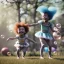 Placeholder: Ultra realistic circus scene. Sweet hair monster and Child’s playing, smile, happy, color bubbles, smooth color, waist up view, Wes Anderson style, dark ambient, highly detailed, concept art, unreal engine 5, god rays, ray tracing, RTX, lumen lighting, ultra detail, volumetric lighting, 3d, finely drawn, high definition, high resolution.