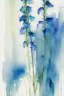 Placeholder: Abstract wet watercolour, blue green stalks delphiniums