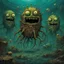 Placeholder: Surreal mutant decayed SpongeBob Squarepants monstrosity, 'he lives in a nightmare under the sea', alternate zombie SpongeBob, by Zdzislaw Beksinski, by Jack Davis, by Dave Kendall, sinister unnatural comix underwater landscape, horror art, creepy eerie dystopian.