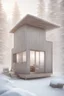 Placeholder: create a realistic warming hut located in winnipeg. The hut should be minimalist, add people. no platform