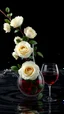 Placeholder: Elegant Wine Breathing Carafe Classic Red Wine Glass Table Decanter Set Exquisite Wine Decanter Aerator Unique Decanter Set Home Decoration for Red Wine Cognac Bourb image is a digital artwork that depicts a branch of tree of light black roses and leaves tangling in to a water in the river with aThe rose floats on the surface of the water, creating a wave-like effect. The background is black, which makes a branch of a tree of white roses stand out even more. Water droplets are scattered adding t