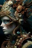 Placeholder: Beautiful young faced meemaid voidcore shamanism filigree lace embossed sea shell and creatures ornate costume, adorned gothica decadent sea creatures, sea horse. Shell coralls headdress and ribbed with coralls flower and seapearls costume organic bio spinal ribbed detail of under water gothica floral sea shell embossed extremely detailed voidcore shamanism style maximálist hyperrealistic concept árt portrait