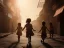 Placeholder: children playing on the Indian street capture them against the sun and make an art silhouette, details, sharp, 8k