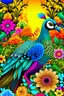 Placeholder: amazing peacock, flower backwornd, colorful animal, adult book cover