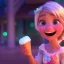 Placeholder: cute, adorable, smileing girl eating ice cream, candies flying all around her, Pixar, disney, cinema lighting, gaming, 8k, magic, love --q 1 --v 4